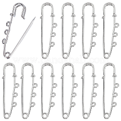 スチール製の頑丈な安全ピンブローチピン20個  ステンレス鋼色  50x15x7mm  穴：1.8mm  3のループ&nbsp;DIY-SC0033-20