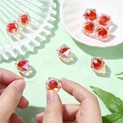 ツートンカラーのUVメッキレインボー虹色アクリルビーズ10個  ポリゴン  レッド  15.5x16x16mm  穴：2.7~2.8mm&nbsp;TACR-YW0002-33E