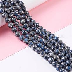 天然青方解石ビーズ連売り  亜鉛合金ライン付き  ラウンド  ブルー  8mm  穴：1.2mm  約50~51個/連  15.94''（40.5センチメートル）&nbsp;G-K317-A22