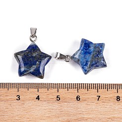 天然石ラピスラズリペンダント  201ステンレススチールスナップオンベイル付きスターチャーム  ステンレス鋼色  20~23.5x17~21x7~8.5mm  穴：6x3mm&nbsp;G-Q172-09P-01