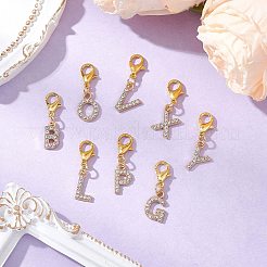 26個 26スタイル 合金クリスタルラインストーンペンダントデコレーション  カニカン付き  a～zの文字  ゴールドカラー  25.5~29mm  1個/スタイル&nbsp;HJEW-JM03172-01