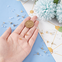 真鍮製ハートスタッドピアス金具8組  垂直ループと 40 個のプラスチック イヤー ナット付き  14KGP本金メッキ  8x6mm  穴：1.2mm  ピン：0.9mm&nbsp;KK-BC0011-79
