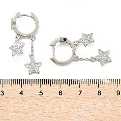 真鍮マイクロペーブクリアキュービックジルコニアハギーフープピアス  長持ちメッキ  スター  プラチナメッキ  32.5mm  ピン：0.9mm&nbsp;EJEW-K083-43P