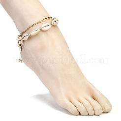 Natural Cowrie Shell Braided Bead Anklets Set for Girl Women&nbsp;AJEW-AN00451-02