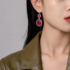 レッドレジンオーバルダングルイヤリング  女性のための合金ジュエリーギフト  アンティークシルバー  42.2x15.5mm&nbsp;JE1087A