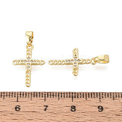 真鍮マイクロパヴェクリアキュービックジルコニアペンダント  クロスチャーム  18KGP本金メッキ  18x12.5x1.5mm  穴：4.5x2mm&nbsp;KK-N259-19G