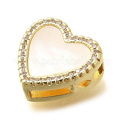 Brass Micro Pave Clear Cubic Zirconia Heart Multi-Strand Links&nbsp;KK-M309-07G