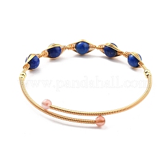 Natural Lapis Lazuli Wrapped Cuff Bangle&nbsp;BJEW-A122-07B