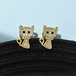 Brass Micro Pave Cubic Zirconia Cat Shape Stud Earrings&nbsp;EJEW-K267-30G