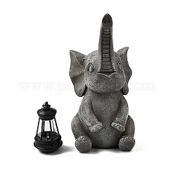 樹脂製の象の像、ソーラーランタン付き、屋外用置物ディスプレイ装飾品  自宅、オフィス、庭の装飾用  ライトグレー  130x107x220mm&nbsp;DJEW-G051-01