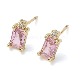 Brass Micro Pave Clear Cubic Zirconia Stud Earrings&nbsp;KK-CBA56EF-40G