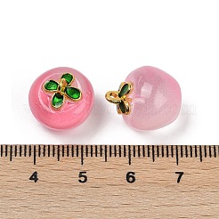 透明なガラスのリンゴのペンダント  エナメル  焼き付け塗料  淡いバイオレットレッド  15.5x14x14mm  穴：1.2mm&nbsp;DGLA-E004-16M