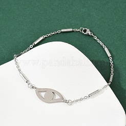 女性用304ステンレススチールリンクブレスレット  ステンレス鋼色  7-7/8~8-5/8インチ（20~22cm）&nbsp;BJEW-H208-01P