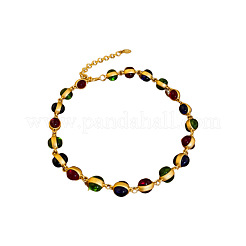 Medieval-Style Alloy Pave Colorful Resin Round Link Chain Choker Necklaces for Women&nbsp;FS-WG60C09-02