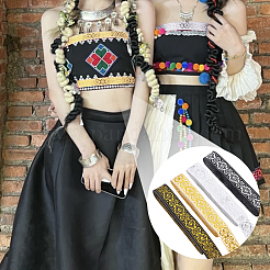 14m 4スタイル エスニック風刺繍ポリエステルリボン  ジャカードリボン  服飾材料  花柄  ミックスカラー  3/4インチ（20mm）  約3.5m/スタイル&nbsp;OCOR-FG0001-45