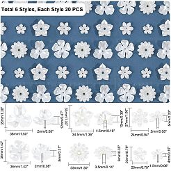 120個 6スタイルの花柄ABSプラスチック模造真珠ビーズキャップ  乳白色  20~36x20~38x4~12mm  穴：1.5~4.5mm  20個/スタイル&nbsp;OACR-NB0001-41