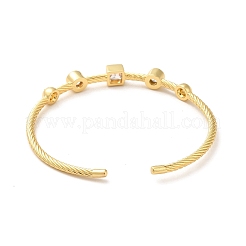 Clear Cubic Zirconia Geometry Open Cuff Bangle&nbsp;BJEW-M231-05G