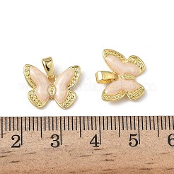 真鍮製エナメルペンダント  バタフライチャーム  桃パフ  11.5x15x2.5mm  穴：4x2.5mm&nbsp;KK-F924-16A-G02