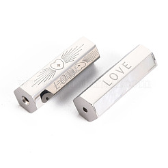 304ステンレススチールビーズ  ラインストーン付き  愛という言葉の六角柱  ステンレス鋼色  25.5x9x8mm  穴：1.6mm&nbsp;STAS-S116-289P