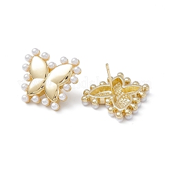Long-Lasting Plated Brass Stud Earrings with Plastic Pearl for Women&nbsp;EJEW-A088-05G