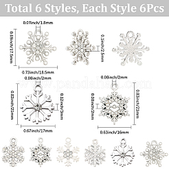 36pcs6スタイルアロイラインストーンペンダント  スノーフレークチャーム  プラチナ  17.5~21x15.2~18.5x1.7~3mm  穴：1.6~2mm  6個/スタイル&nbsp;FIND-SC0020-05