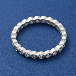ラックメッキ真鍮マイクロパヴェキュービックジルコニア指輪（女性用）  長持ちメッキ  カドミウムフリー＆鉛フリー  ラウンド  3mm  内径：19mm&nbsp;RJEW-C081-01B-S