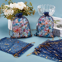 50Pcs Gold Stamping Moon & Star Organza Drawstring Gift Storage Bags&nbsp;OP-BBC0001-03C-03