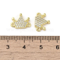 Rack Plating Brass Micro Pave Clear Cubic Zirconia Crown Connector Charms&nbsp;KK-C052-39G