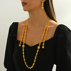 Luxurious Middle Eastern Ramadan Alloy Hollow Ball Pendant Fishbone Chain Earrings & Necklaces Sets&nbsp;IY0798