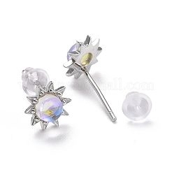 Anti-Tarnish Rhodium Plated 925 Sterling Silver Sunflower Stud Earring Findings&nbsp;EJEW-M202-03P