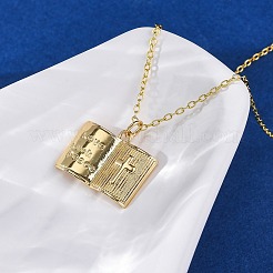 真鍮製クロス聖書ペンダントネックレス、女性・男性用  18KGP本金メッキ  17.44インチ（44.3cm）&nbsp;LS-NJEW-S438-03G