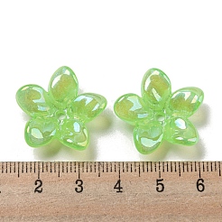ABカラーメッキアクリルビーズ  グリッターパウダー付き  花  ライム  23x7mm  穴：2mm&nbsp;LS-OACR-G034-01B