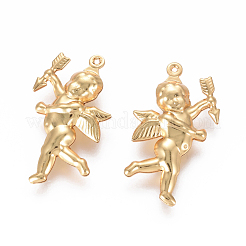 304ステンレスペンダント  天使/キューピッド/ケルビム  ゴールドカラー  29x16.5x5mm  穴：0.8mm&nbsp;X-STAS-F227-10-G