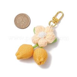 手作りかぎ針編みのコットン製桜の花の吊り飾り  合金回転式ナスカン付き  桃パフ  95~118mm&nbsp;HJEW-JM02667-02