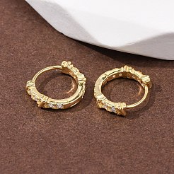 文字入りリング x 925スターリングシルバーマイクロパヴェクリアキュービックジルコニアフープピアス（女性用）  ゴールドカラー  12x3mm&nbsp;EJEW-K317-03G