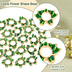 合金エナメルビーズフレーム30個  ハスの花  グリーン  ゴールドカラー  14x19x4mm  穴：1.6mm  インナー：6mm&nbsp;FIND-DC0002-48