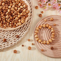 400Pcs 4 Styles Original Color Natural Wood Beads&nbsp;WOOD-NB0002-13