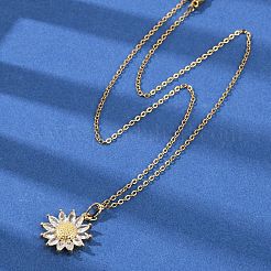Flower Brass Micro Pave Cubic Zirconia Pendant Neckalces&nbsp;NJEW-C076-21G