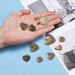 バレンタインデーのためのユニークなアイデアミックスチベットスタイルの合金ハートペンダント  アンティークブロンズ  16~30x16~30x3~4mm  穴：1~2mm&nbsp;TIBEP-X0004-02-AB
