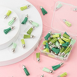 60本4色フェイクスエードタッセルペンダントデコレーション  プラチナccbプラスチックコードエンド付き  グリーン  33~35x10mm  穴：2.5~3mm  15個/カラー&nbsp;FIND-LS0001-04B