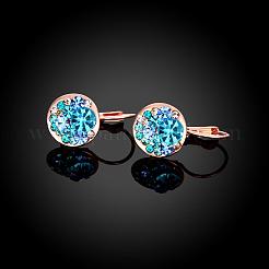 フラットラウンドスズ合金チェコラインストーンフレンチフックピアス  アクアマリン  ローズゴールド  23x13mm&nbsp;EJEW-BB02101-A-2RG