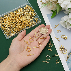 チベットスタイルのトグル留め具100種類10セット  混合図形  アンティーク黄金  19x14x3mm&nbsp;FIND-WR0011-86AG