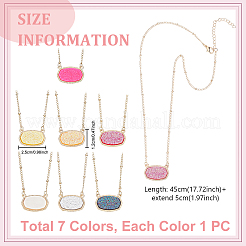 女性用合金＆樹脂ペンダントネックレス7個、7色  オーバル  ゴールドカラー  ミックスカラー  17.72インチ（45cm）  1個/スタイル&nbsp;NJEW-GA0001-17