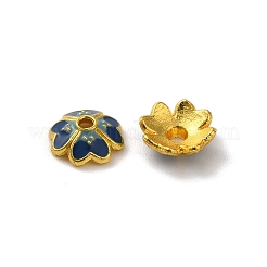 合金エナメルビーズキャップ  鉛フリー＆カドミウムフリー  マルチ花弁花  マリンブルー  7x7x2.5mm  穴：1mm&nbsp;LS-FIND-G074-02A