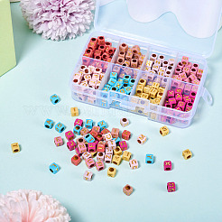 48g8色不透明アクリルビーズ  文字付きのキューブ  ゴールドライン入り  ミックスカラー  6x6x6mm  穴：3mm  6 G /カラー&nbsp;OACR-TA0003-51