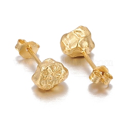 925スターリングシルバースタンドピアス  耳ナッツ  テクスチャ  ナゲット  ゴールドカラー  6.5x5.5x5mm  ピン：0.8mm&nbsp;EJEW-F265-02G