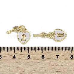 真鍮パヴェ天然シェルハートロックチャーム  クリアキュービックジルコニアのキーチャームと丸カン  18KGP本金メッキ  12mm  穴：3mm&nbsp;KK-Z078-21G