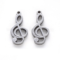 変色しにくい304ステンレススチールペンダント  レーザー切断  音符  ステンレス鋼色  17x8x1mm  穴：1mm&nbsp;X-STAS-N092-70