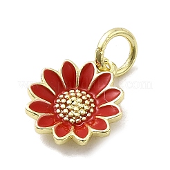 真鍮製エナメルペンダント  花のチャーム  ラックめっき  長持ちメッキ  カドミウムフリー＆鉛フリー  18KGP本金メッキ  丸カン付き  レッド  11.5x9.5x2.5mm  穴：3mm&nbsp;KK-P338-19G-01