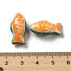 手作りプリント陶器ビーズ  手描きの陶器ビーズ  ファミーユは磁器バラ  魚  オレンジ  11x21.5~22x9mm  穴：1.5~1.8mm&nbsp;PORC-E015-17D